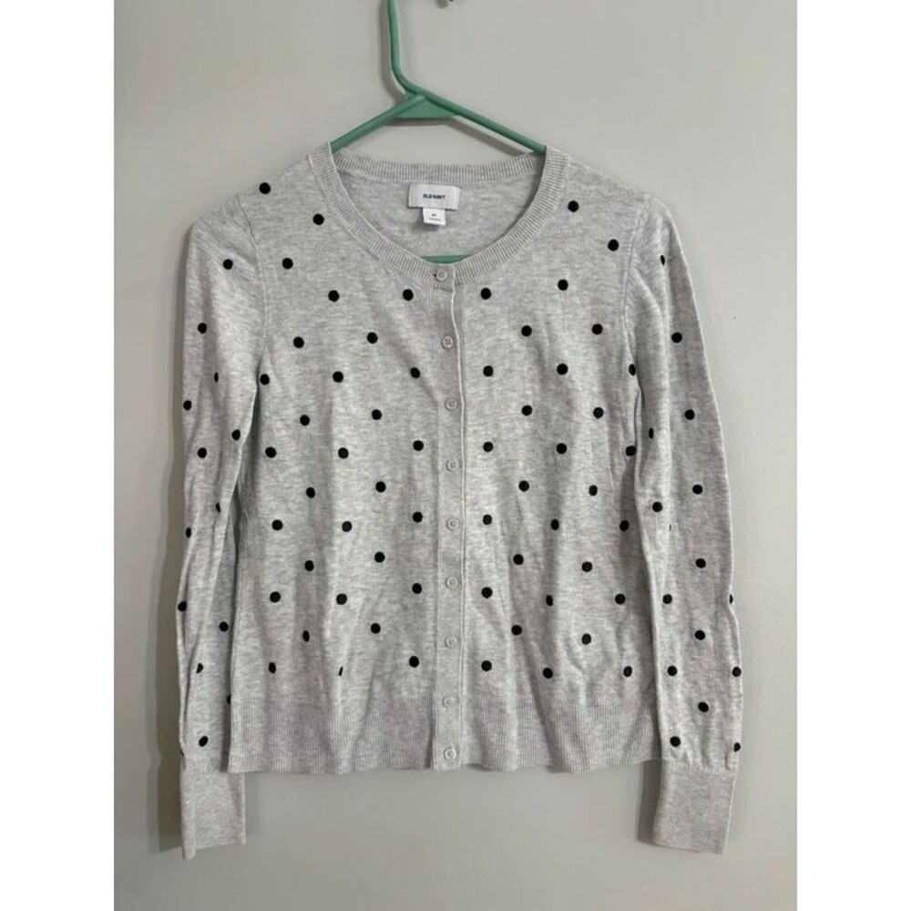 Old Navy Gray & Black Polka Dot Button Front Cardigan Sweater XS